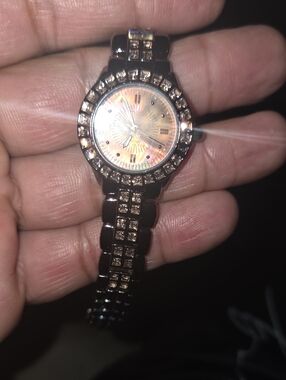 USED Armitron Now Watch Women 30mm Rose God Tone Brown Dial Crystal New Battery